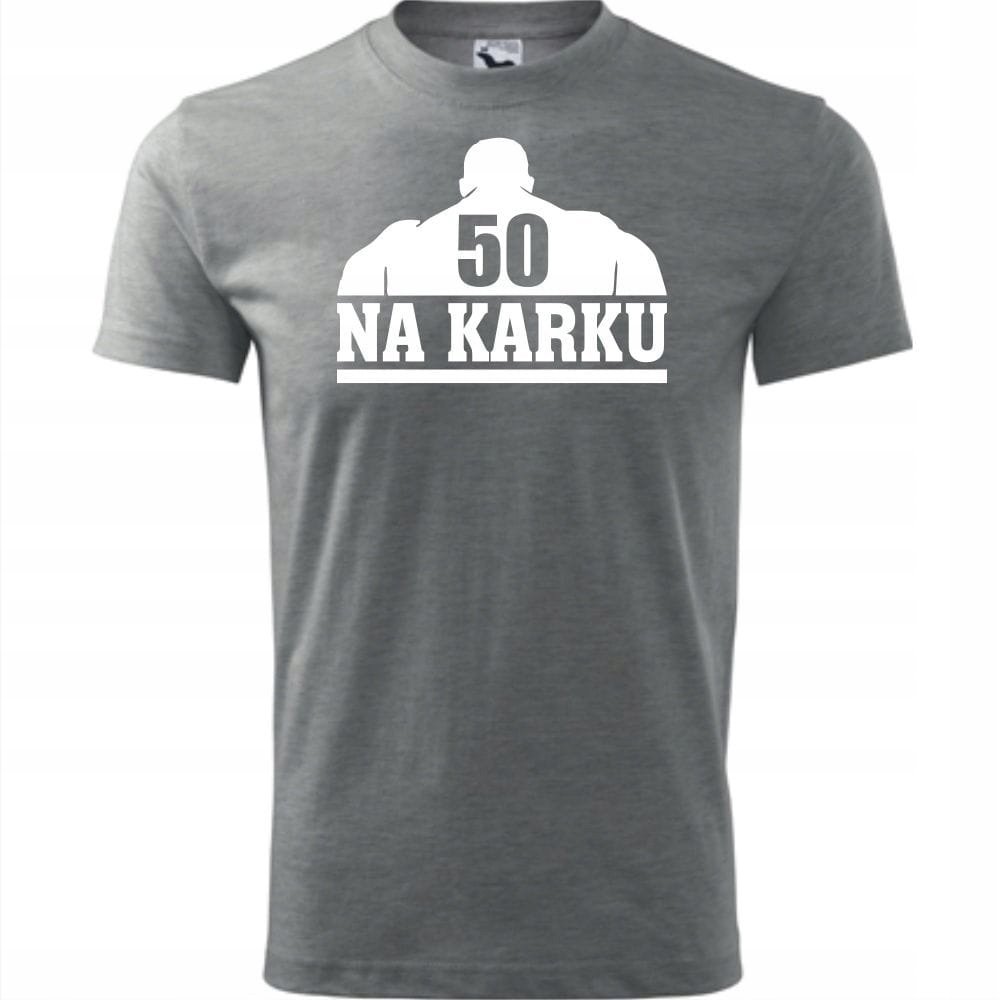 Męska Koszulka z Nadrukiem 50 lat na karku Idealny Prezent na 50 Urodziny ciemnoszary melanż 4XL