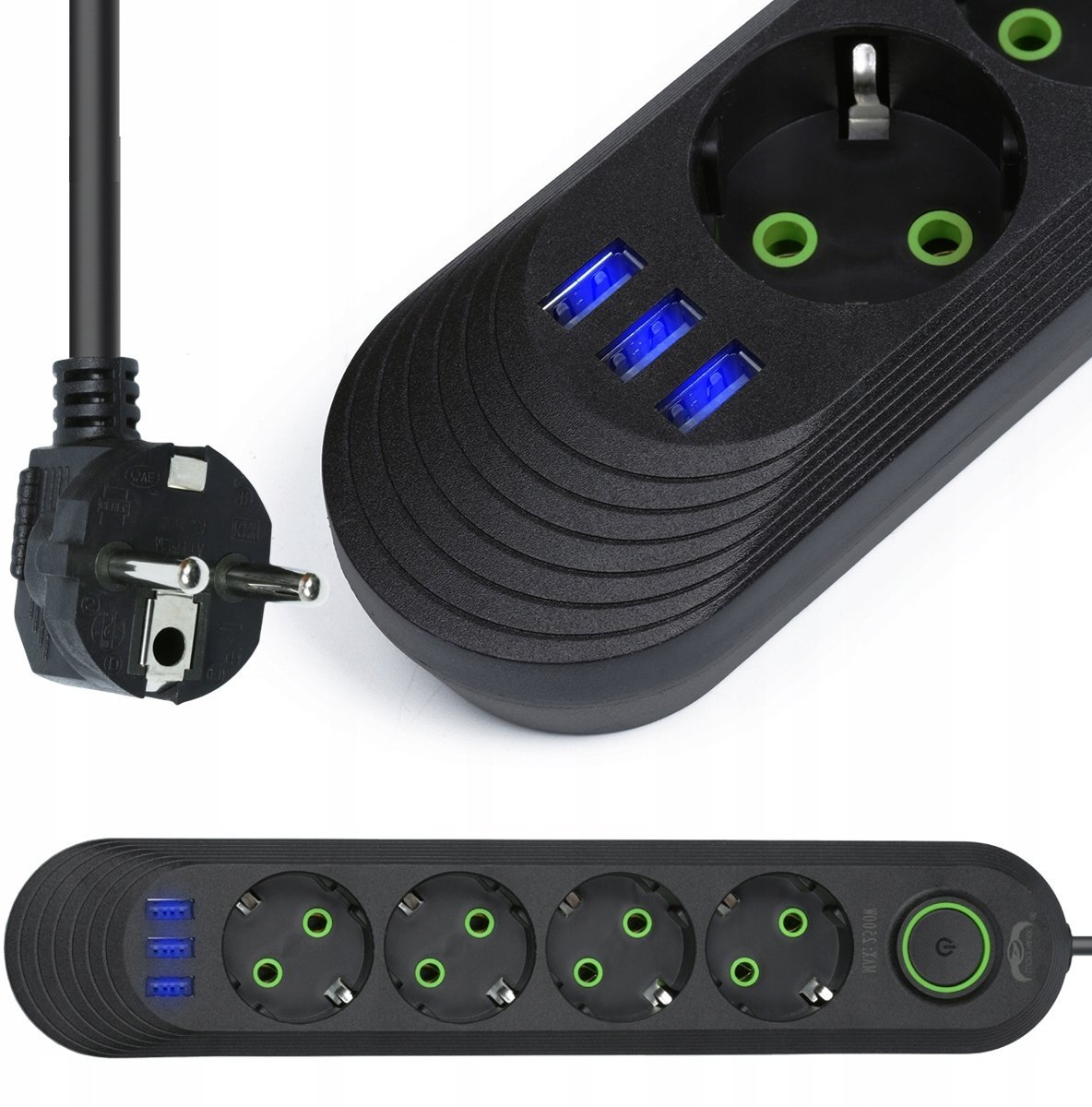 Listwa zasilająca Interlook LH-F04U-BLACK 7 gniazd 3 m czarny 5903726628624