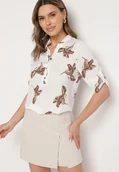 Koszule damskie - Biała Koszula z Bawełną z Motywem Ptaków Lumavisse - miniaturka - grafika 1
