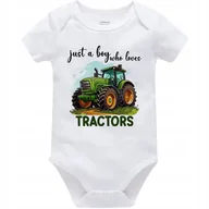 Body dla niemowląt - Body Dziecięce BOY LOVES TRACTORS Na Mikołajki Święta Gwiazdkę Białe 56cm - miniaturka - grafika 1