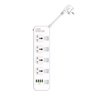 Listwa zasilająca z 4 gniazdami AC, 4x USB, LDNIO SC4408, 2500W (biała) - Listwy zasilające - miniaturka - grafika 1