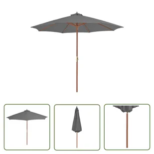 The Living Store Parasol ogrodowy na drewnianym słupku - 300 cm - antracytowy - Parasol - Parasole ogrodowe - miniaturka - grafika 1