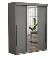 Szafy - Oryginalna Szafa Przesuwna ALLAM+ 220x202 Antracyt Lustro Czarne Uchwyty - miniaturka - grafika 1