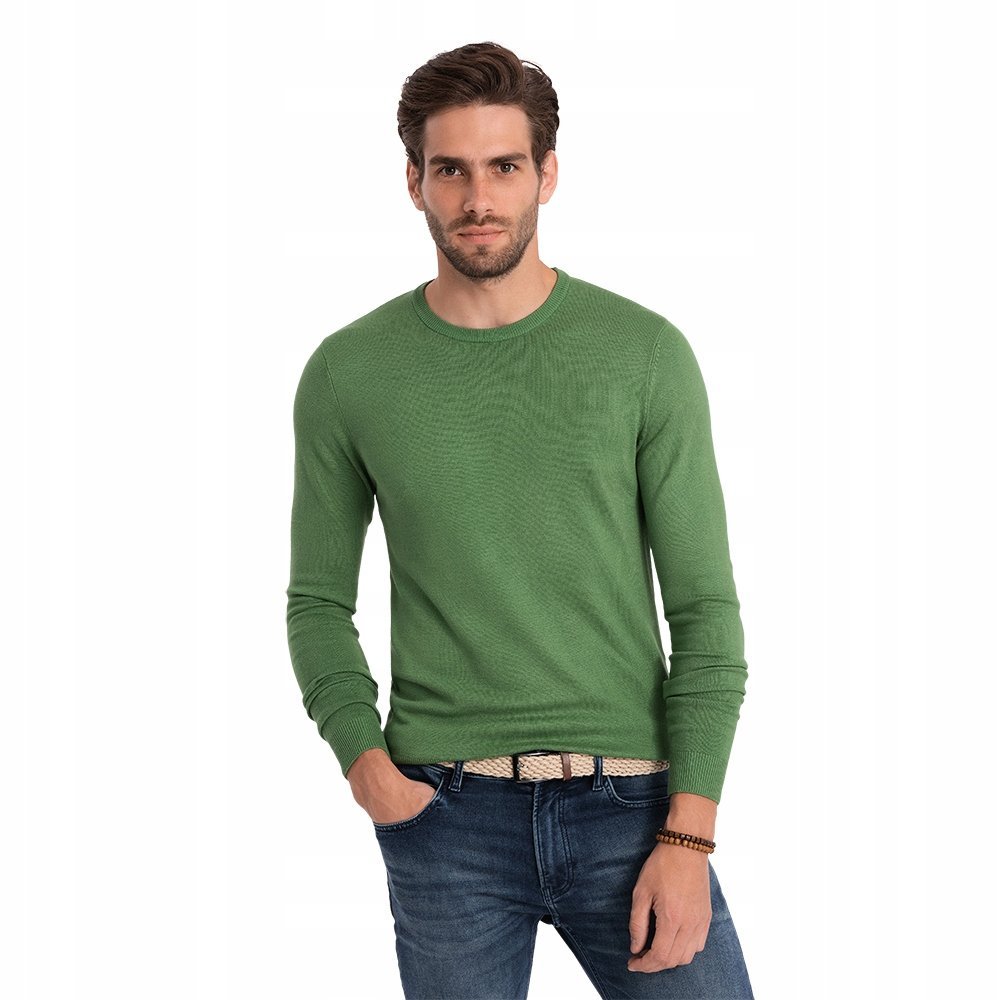 Klasyczny sweter męski z okrągłym dekoltem zielony V13 OM-SWBS-0106 M
