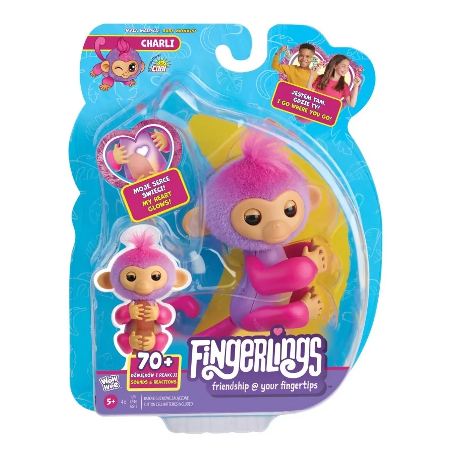 Fingerlings, Basic Monkey, Charli, małpka interaktywna, fioletowa