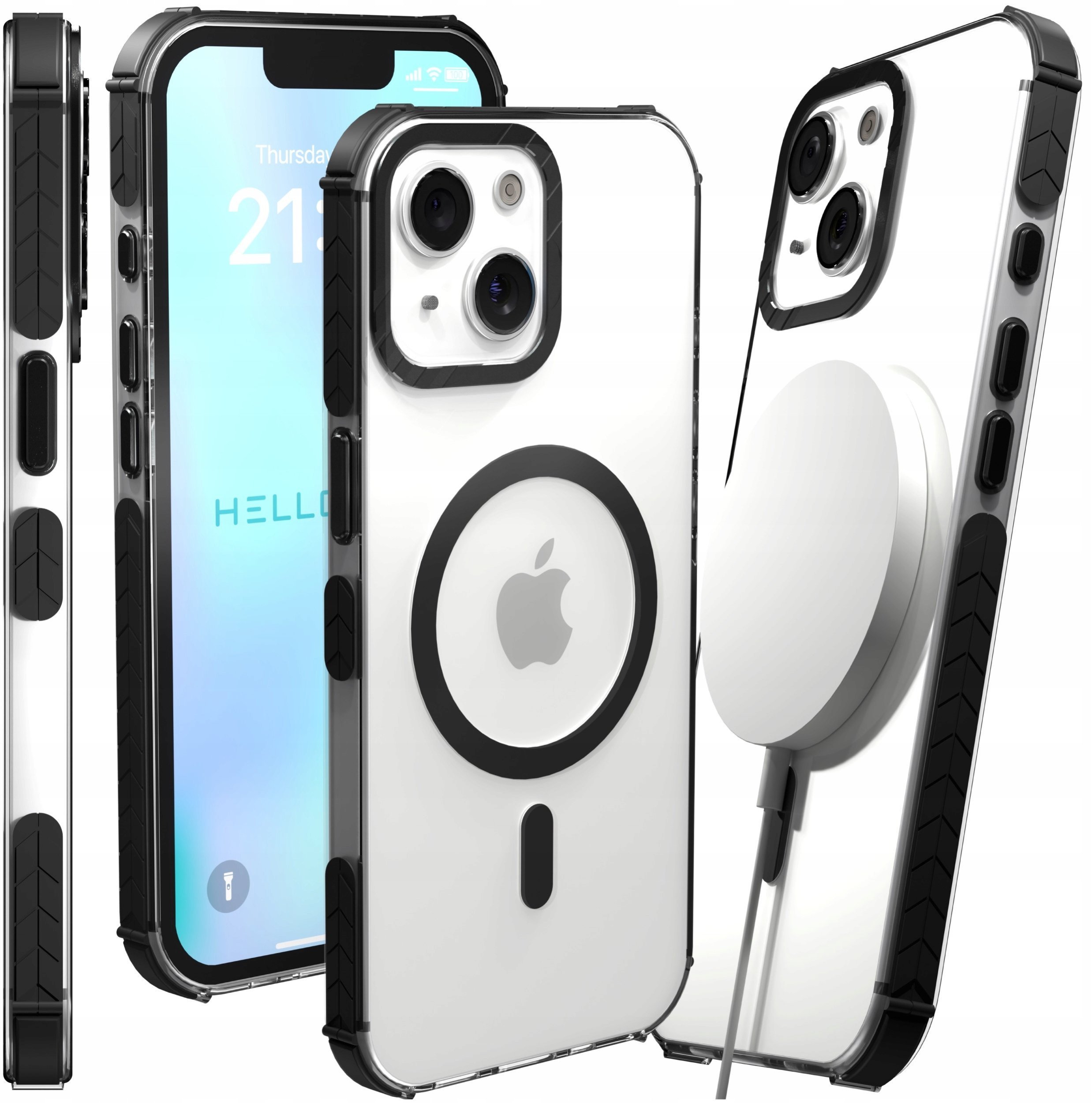 Etui Pancerne do Apple iPhone 15 Bumper, Czarna Ramka, Do Magsafe, Case