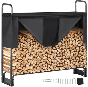 VEVOR Stojak na drewno opałowe kominkowe duży kosz metalowy +plandeka 132x36cm - Akcesoria kominkowe - miniaturka - grafika 1
