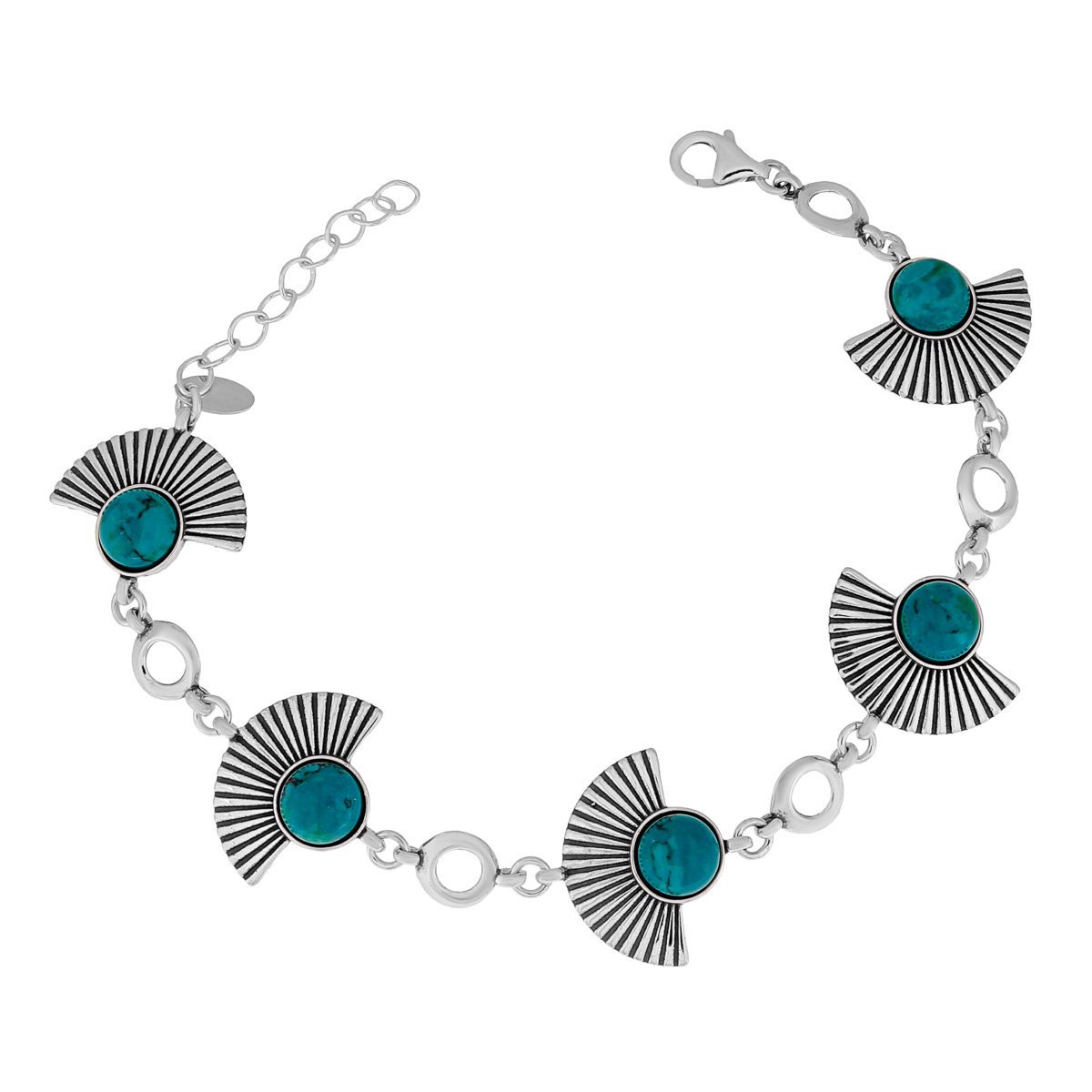 Srebrna bransoletka wachlarze z zielonymi malachitami 19-22 cm pr. 925