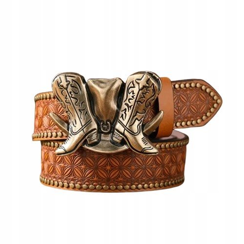 Pas Pasek Kowbojski Brązowy Texas Buty Podkowa Dżety Nity Retro Nity 120Cm