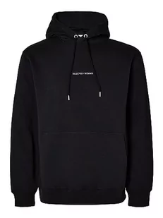 SELETED HOMME Męska bluza z kapturem z logo Slhhankie, czarny, XXL - Bluzy męskie - miniaturka - grafika 1