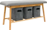 Szafki na buty - Ławka skandynawska z 3 filcowymi koszami 90x34x44 Bambusowa ławka na buty Drewniana ławka do przedpokoju - miniaturka - grafika 1