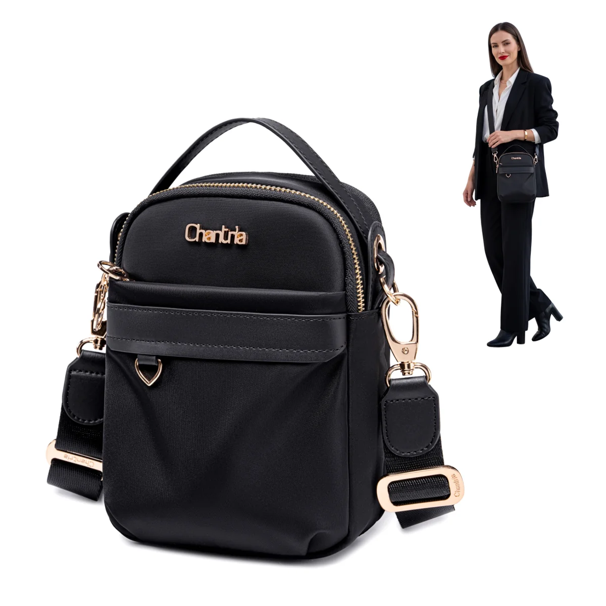 Torebka damska czarna na ramię crossbody mała nylonowa wodoodporna