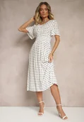 Sukienki - Biała Bawełniana Sukienka o Rozkloszowanym Fasonie w Kropki Tolimirae - miniaturka - grafika 1