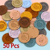 Rękodzieło - TEMU 50 szt. etykiet ręcznie szyszki - "Ręcznie robione" haftowane wzory, syntetyczne akcesoria odzieżowe z imitacji skóry, idealne do rzemiosła i - miniaturka - grafika 1