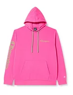 Bluzy męskie - Champion Męska bluza z kapturem Legacy Neon Spray Powerblend Terry Contrast Logo Bluza z kapturem, różowa fuksja, L - miniaturka - grafika 1