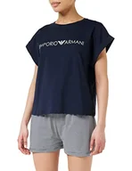 Spodenki damskie - Emporio Armani bawełniany zestaw piżamowy z nadrukiem dla kobiet szorty piżamowe, Granatowy/Jogurt Str., L - miniaturka - grafika 1