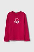 Bluzki dla dziewczynek - United Colors of Benetton longsleeve bawełniany dziecięcy kolor różowy - miniaturka - grafika 1