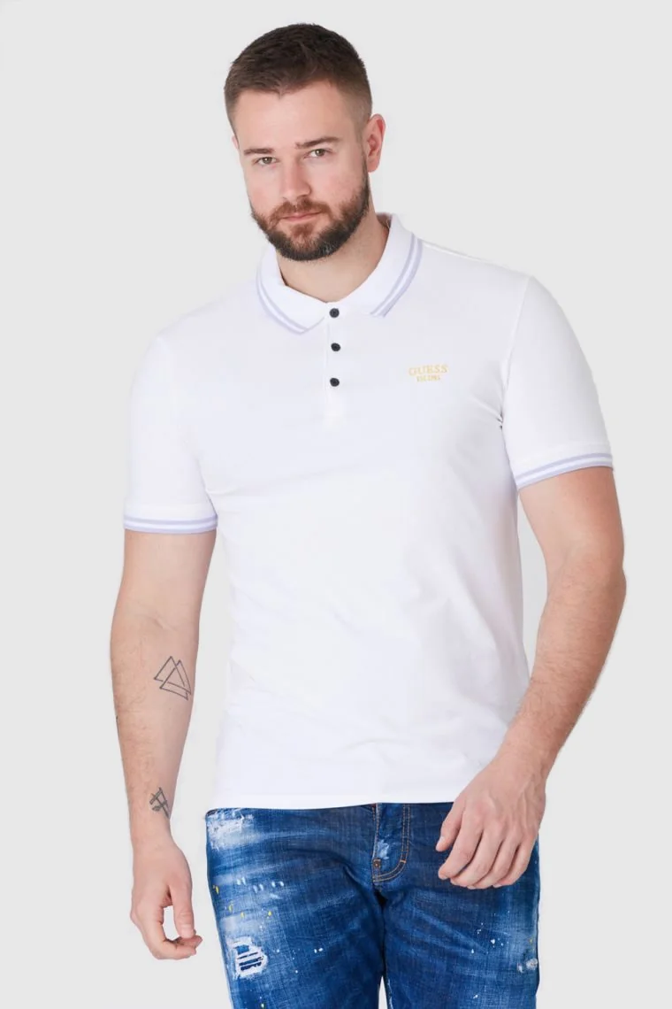 GUESS Biała męska koszulka polo z wyszywanym logo S