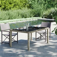Stoły ogrodowe - vidaXL Stół ogrodowy, 150x90x75 cm, szkło i rattan PE, szary - miniaturka - grafika 1