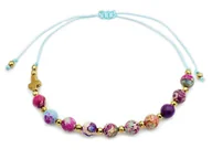 Bransoletki - Bransoletka różaniec kamienie koraliki jaspis fioletowo niebieski - miniaturka - grafika 1