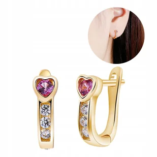 ZŁOTA KOLCZYKI ANGIELSKIE SERCA SREBRO PRÓBA 925 POZŁACANE ORYGINALNE - Kolczyki - miniaturka - grafika 1