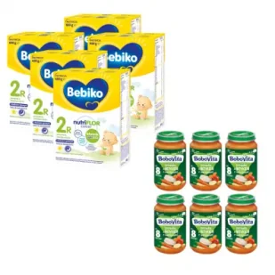 Bebiko 2R Mleko następne dla niemowląt powyżej 6. miesiąca życia + BoboVita Potrawka z indyka z warzywami po 8 miesiącu Zestaw 5 x 600 g + 6 x 190 g - Mleko modyfikowane - miniaturka - grafika 1