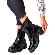 Botki damskie - Goodin Lekkie Wsuwane Workery czarne - miniaturka - grafika 1