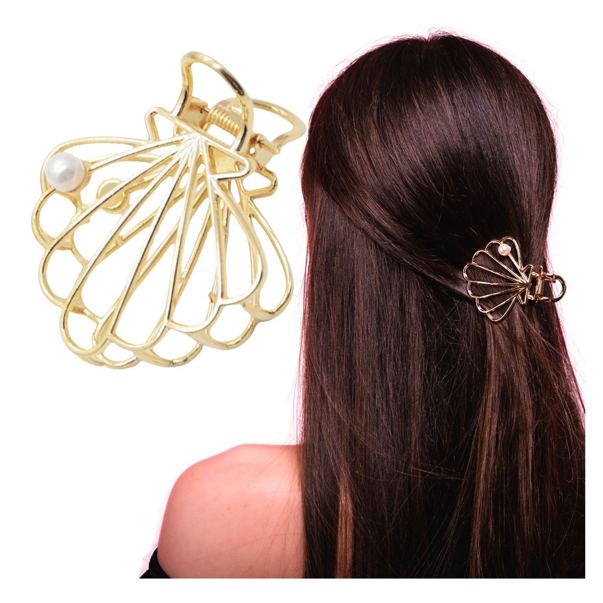 Klamra do Włosów Złota Duża Spinka Muszelka Metalowa Lekka i Wytrzymała