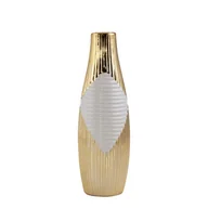 Wazony i flakony - Wazon Ceramiczny Wysoki Rakel 10X10X30 Beżowy + Złoty - miniaturka - grafika 1