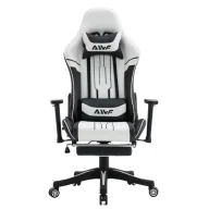 Fotele gamingowe - Fotel dla gracza gamingowy ergonomiczny krzesło z podnóżkiem biało-czarny - miniaturka - grafika 1