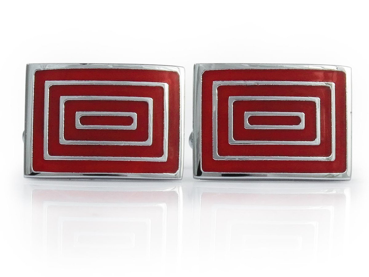 Srebrno-czerwone spinki do mankietów - prostokąty N141