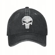 Czapki i chusty sportowe męskie - PUNISHER Czapka Z Daszkiem Truckerka czarna wycierana grunge denim 55-59 cm - miniaturka - grafika 1