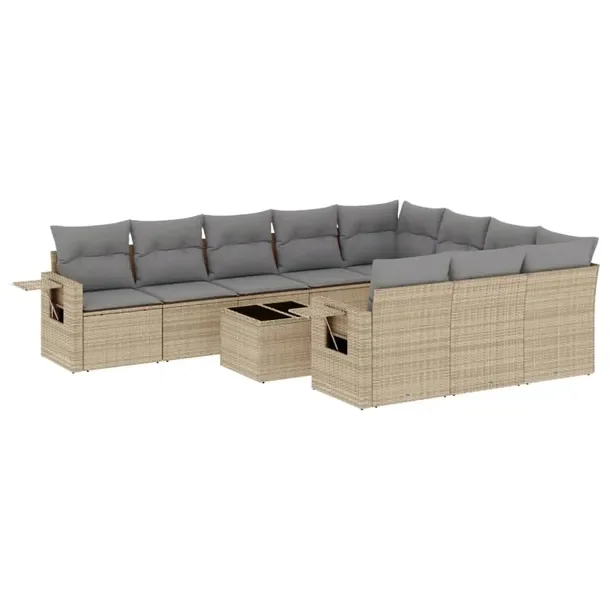 Beżowy zestaw mebli ogrodowych z rattanem PE, wymiary: 62x62x69 cm, 55x62x
