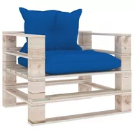 Sofy ogrodowe - vidaXL Sofa środkowa z palet, z niebieskimi poduszkami, drewno sosnowe - miniaturka - grafika 1