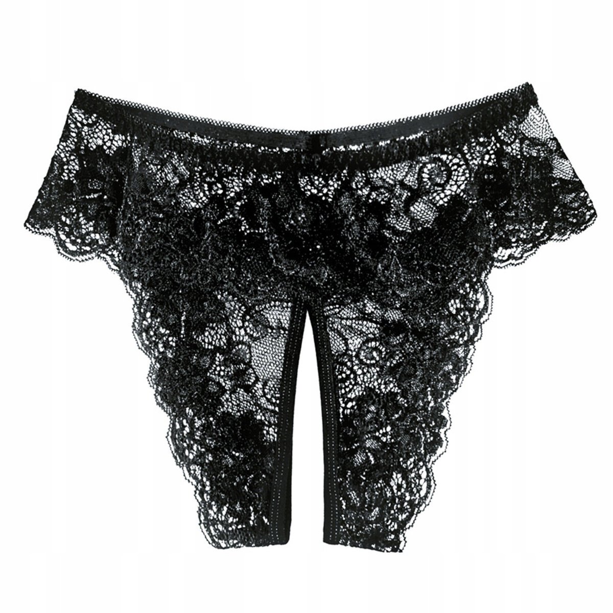Stringi majtki damskie czarne z dziurką otwarte - S/M
