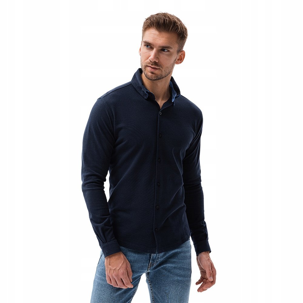 Koszula męska granatowa bawełniana slim casual Ombre OM-SHCS-0177 V2 r. XL