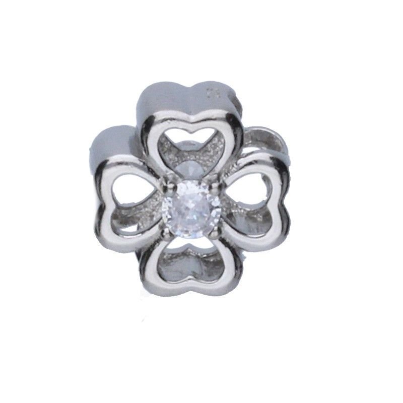 Srebrna zawieszka ażurowa 925 bead z cyrkoniami koniczyna 12mm na szczęście