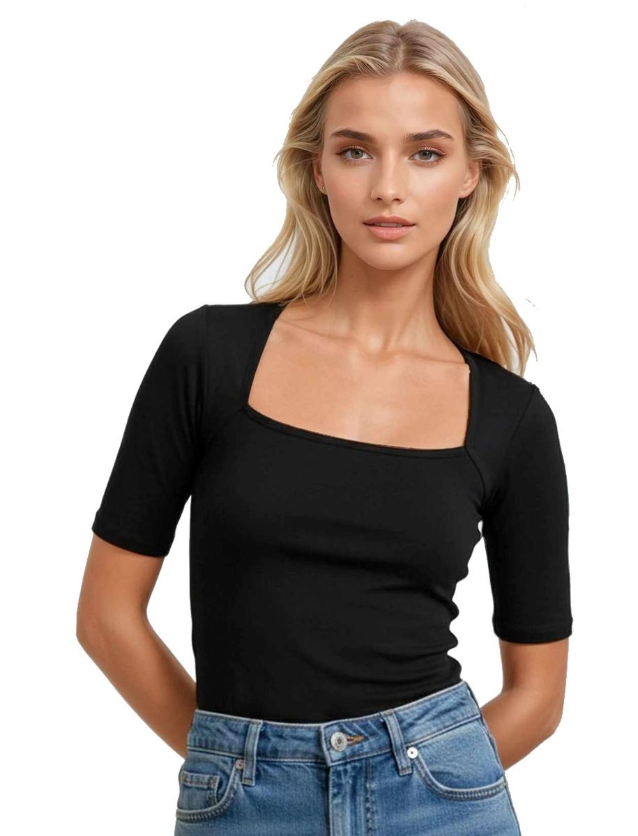 Bluzka damska z kwadratowym dekoltem Uma czarna M