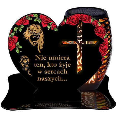 ZNICZ SOLARNY LED WIECZNY PODSTAWKA NA CMENTARZ GRÓB Krzyż EFEKT PŁOMIENIA