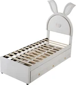 Łóżka dla dzieci i młodzieży - Łóżko tapicerowane Merax 90x200cm z LED, szufladami i wysuwanym łóżkiem, tapicerowane łóżko dziecięce aksamitne łóżko pojedyncze rozkładane łóżko dzienne, beżowe - miniaturka - grafika 1