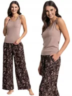 Piżamy damskie - Damska Piżama Na Ramkach Kwiatowe Spodnie Brązowa Bawełna Wiskoza MORAJ XL - miniaturka - grafika 1