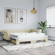Sofy i kanapy - vidaXL Sofa rozsuwana z materacami, kremowa, 90x200 cm, sztuczna skóra - miniaturka - grafika 1