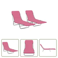 Leżaki ogrodowe - The Living Store Składane leżaki - 2 szt. - stal i tkanina - różowe - Leżak Składany - miniaturka - grafika 1