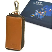 Etui na dokumenty i karty - Etui na klucze premium skórzane kluczówka Beltimore tan P87 brązowy, beżowy - miniaturka - grafika 1