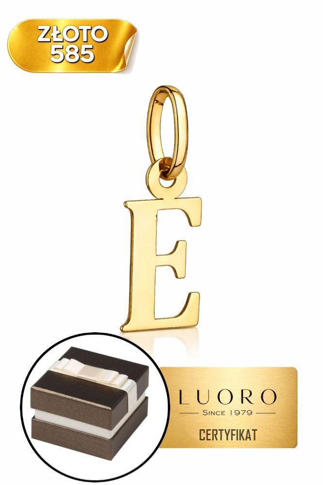 ZAWIESZKA ZŁOTA 585 14K LITERKA E ŻÓŁTA ZŁOTA MODNA 17 MM DELIKATNA