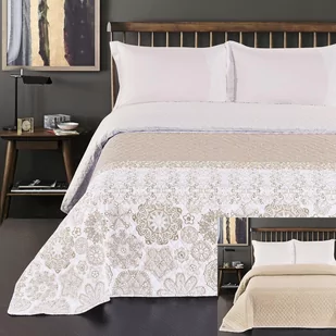 DecoKing narzuta na łóżko, beżowa, biała, cappuccino, z abstrakcyjnym wzorem, dwustronna, łatwa w utrzymaniu, Alhambra, 260x280 chon/alhambra6 - Narzuty - miniaturka - grafika 1
