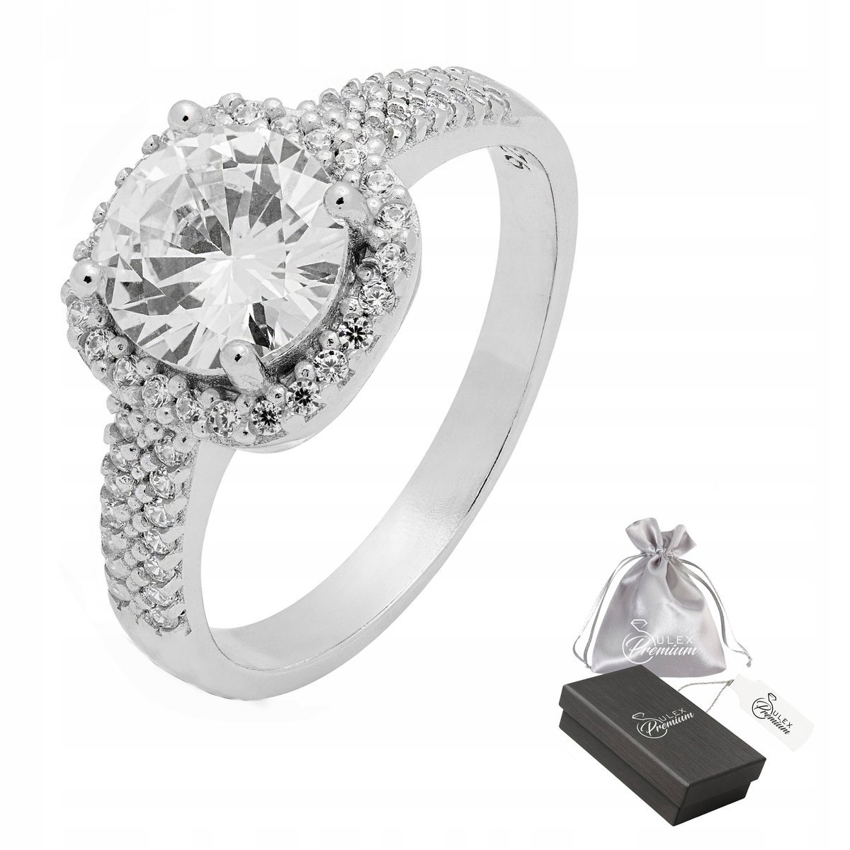 Pierścionek Srebro 925 Elegancki Rodowany Pierścień z Cyrkoniami r. 16