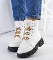 Botki damskie - Białe botki z kożuszkiem Boren-39 - miniaturka - grafika 1