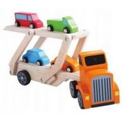 Samochody i pojazdy dla dzieci - ECOTOYS Drewniana ciężarówka tir + 4 auta Ecotoys 2243 - miniaturka - grafika 1