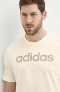 Koszulki męskie - adidas t-shirt bawełniany męski kolor beżowy z nadrukiem IS1345 - miniaturka - grafika 1